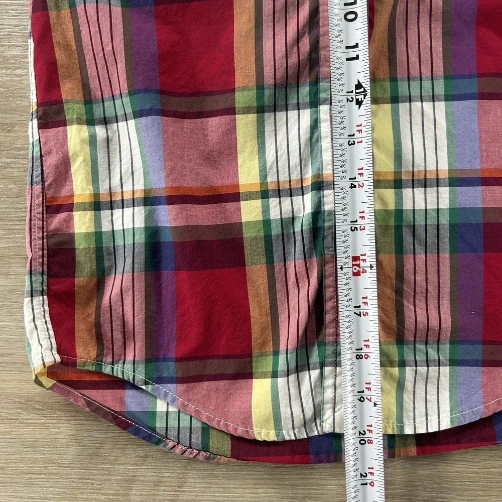 Ralph Lauren Polo Boys 7 Madras Plaid Short‎ Sleeve Button Shirt Natural Stretch